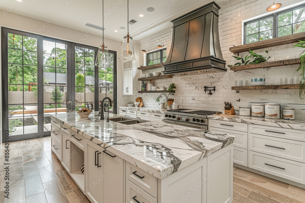 Fototapeta premium White Kitchen with Gray Countertops