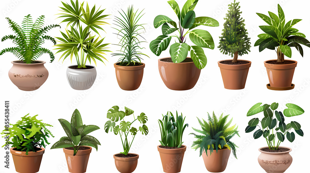 Set of different plants in pots isolated on white background illustration Set of different plants in pots isolated on white background illustration