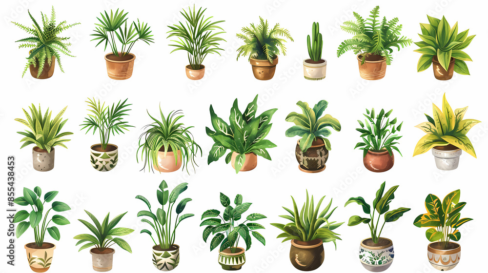 Set of different plants in pots isolated on white background illustration Set of different plants in pots isolated on white background illustration