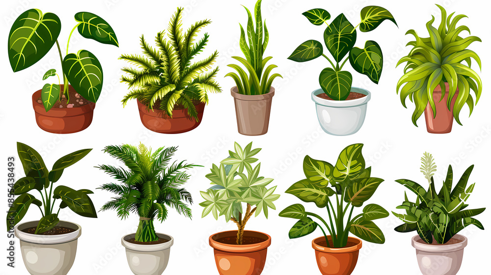Set of different plants in pots isolated on white background illustration Set of different plants in pots isolated on white background illustration