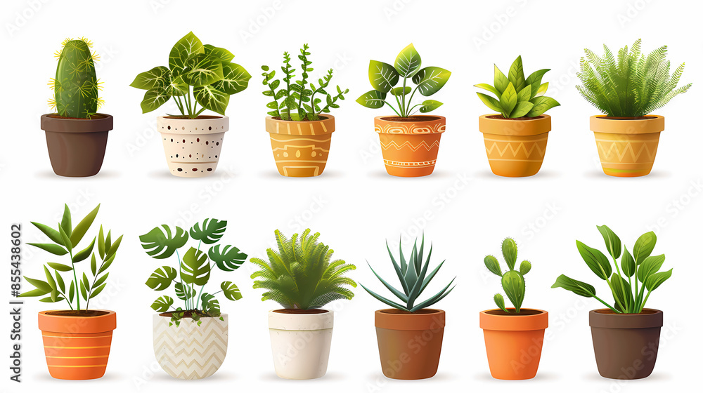 Set of different plants in pots isolated on white background illustration Set of different plants in pots isolated on white background illustration