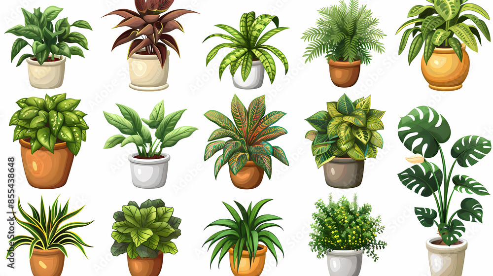 Set of different plants in pots isolated on white background illustration Set of different plants in pots isolated on white background illustration