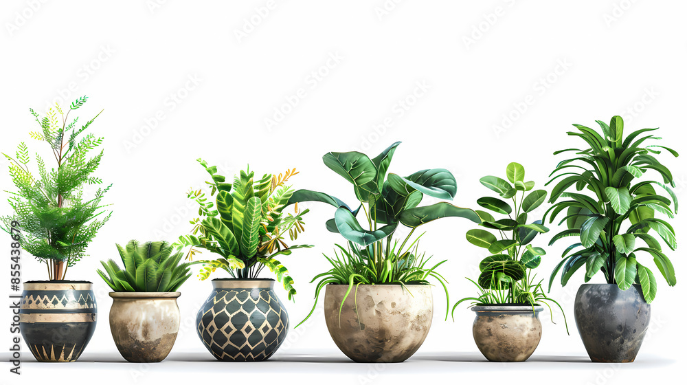 Set of different plants in pots isolated on white background illustration Set of different plants in pots isolated on white background illustration