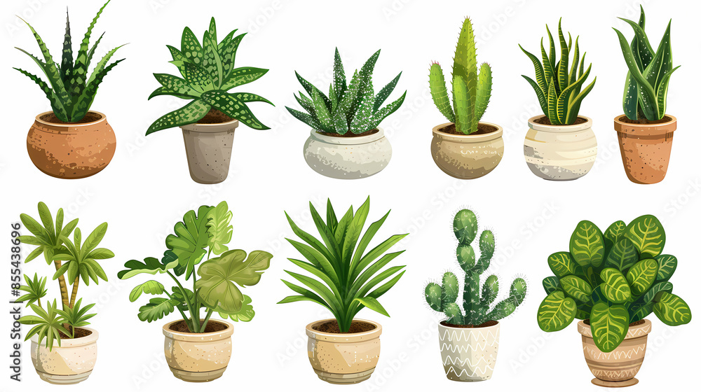 Set of different plants in pots isolated on white background illustration Set of different plants in pots isolated on white background illustration