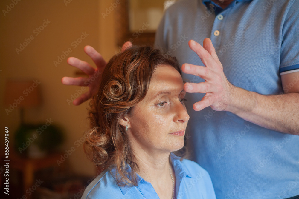 Bioenergy and relaxation treatment for elderly woman at home Bioenergy and relaxation treatment for elderly woman at home