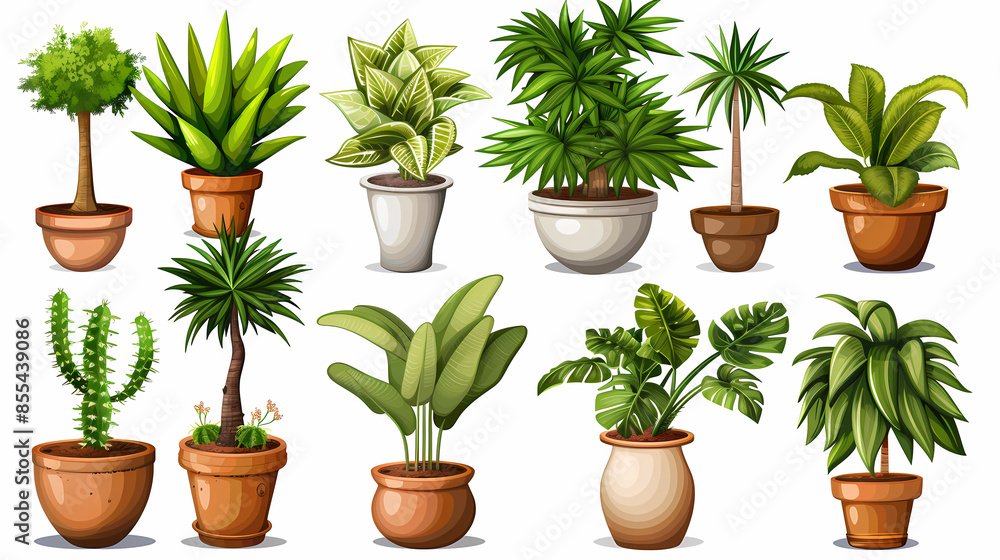 Set of different plants in pots isolated on white background illustration Set of different plants in pots isolated on white background illustration