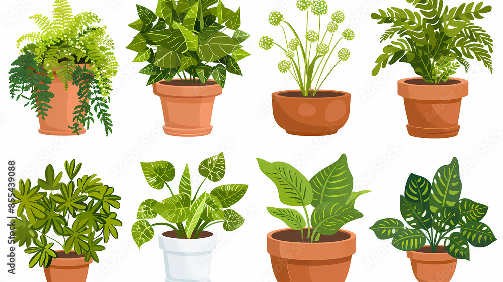 Set of different plants in pots isolated on white background illustration Set of different plants in pots isolated on white background illustration