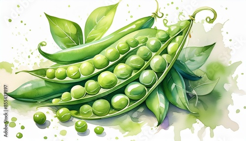 Wallpaper Mural fresh green peas, fresh beans, healthy food, organic vegetable, isolated, hand drawn watercolor illustration on white Torontodigital.ca