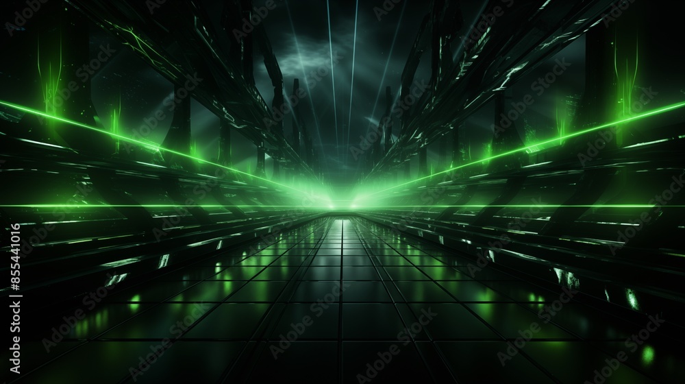 Glowing Green Futuristic Cyberpunk Digital Horizon with Neon Lights and Grid Pattern Glowing Green Futuristic Cyberpunk Digital Horizon with Neon Lights and Grid Pattern