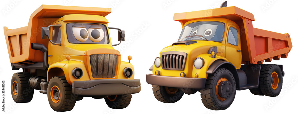 set of cute dump truck. 3D cartoon animation style. set of cute dump truck. 3D cartoon animation style.