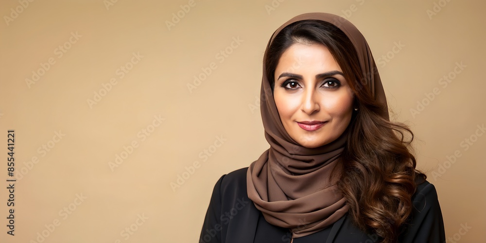 Middle Eastern Woman with Rich Brown Hair on Cream Background Middle Eastern Woman with Rich Brown Hair on Cream Background