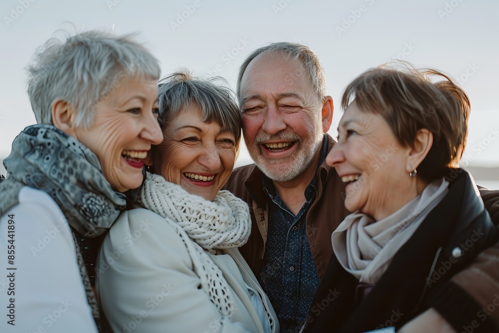 Group of senior friends having fun together outdoors. They are laughing and looking at camera. Group of senior friends having fun together outdoors. They are laughing and looking at camera.