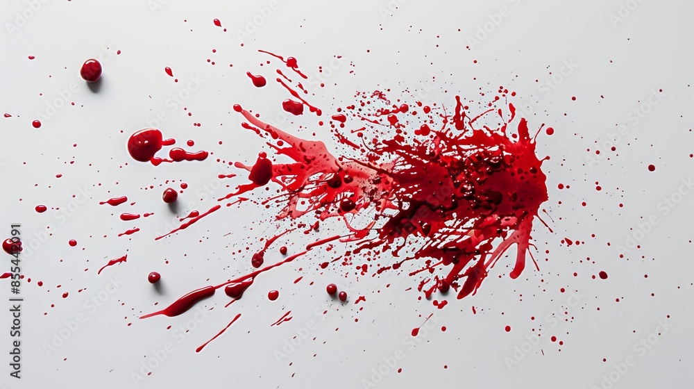 Multiple drops of blood splattered across a white background Multiple drops of blood splattered across a white background