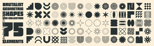 Brutalist geometric shapes, modern symbols. Simple primitive elements and forms. Retro design, trendy contemporary minimalist style, y2k. Vector illustration
