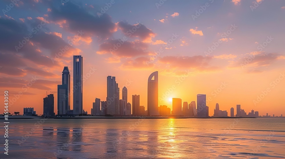 spectacular sunset view of abu dhabi skyline modern skyscrapers and traditional architecture united arab emirates highquality photograph spectacular sunset view of abu dhabi skyline modern skyscrapers and traditional architecture united arab emirates highquality photograph