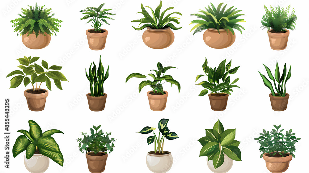 Set of different plants in pots isolated on white background illustration Set of different plants in pots isolated on white background illustration
