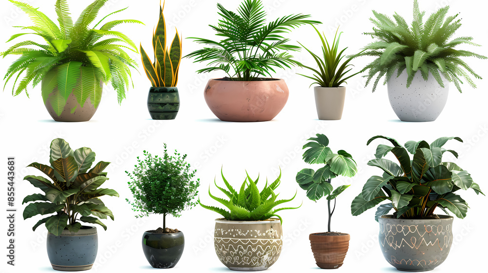 Set of different plants in pots isolated on white background illustration Set of different plants in pots isolated on white background illustration