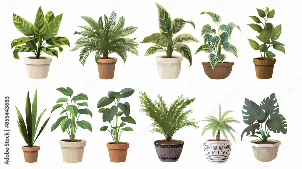 Set of different plants in pots isolated on white background illustration Set of different plants in pots isolated on white background illustration