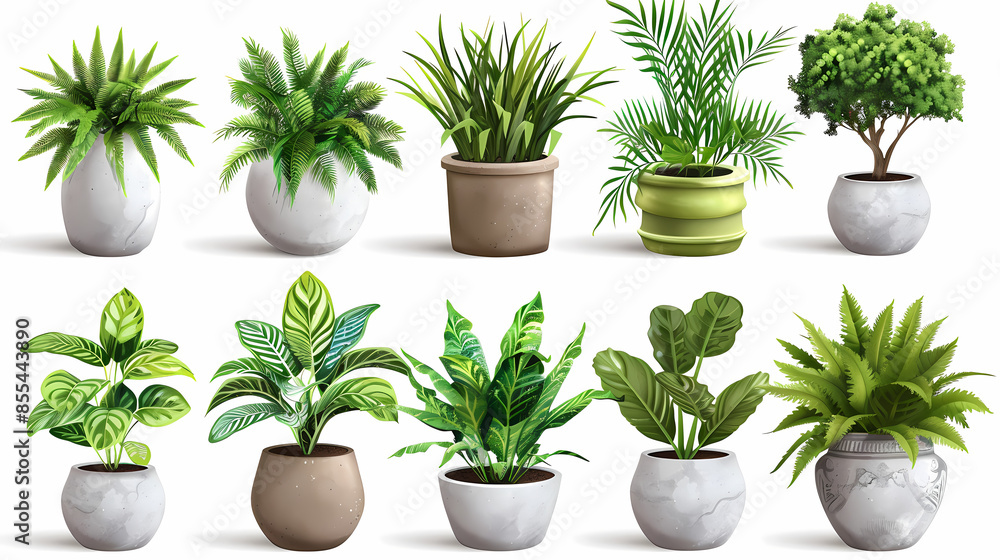 Set of different plants in pots isolated on white background illustration Set of different plants in pots isolated on white background illustration