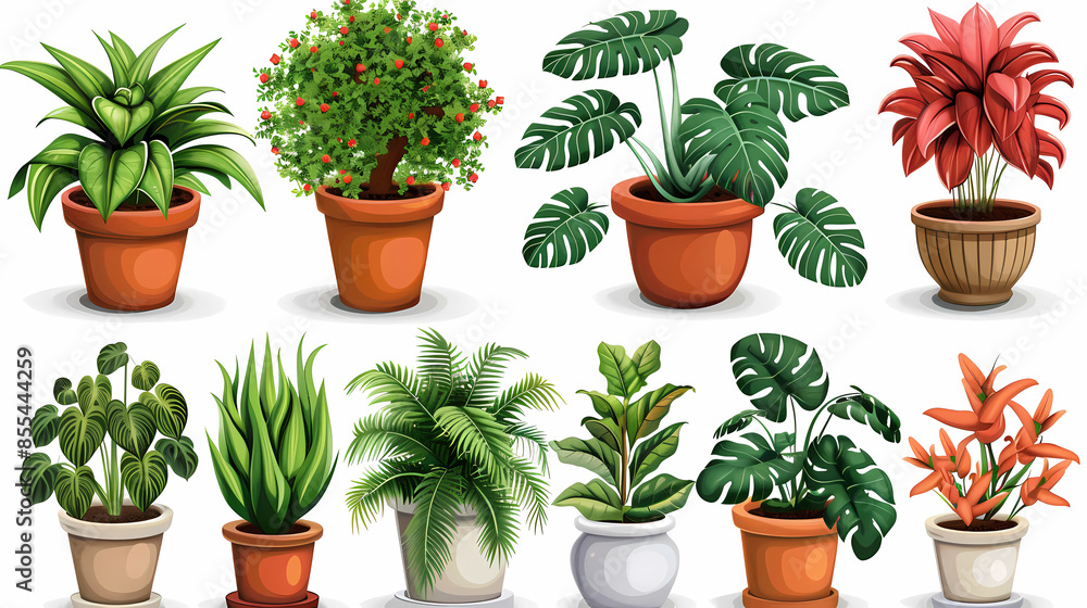 Set of different plants in pots isolated on white background illustration Set of different plants in pots isolated on white background illustration