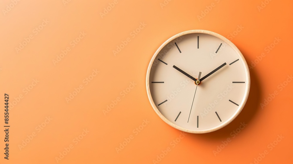 stylish analog wall clock on pastel orange time management concept stylish analog wall clock on pastel orange time management concept