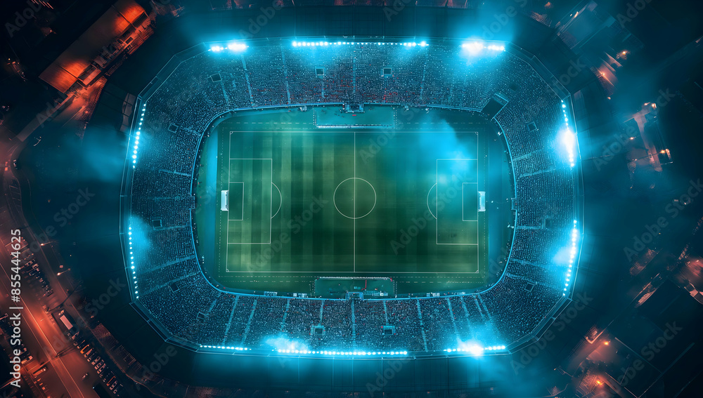 Aerial view of a brightly lit football stadium at night. Aerial view of a brightly lit football stadium at night.