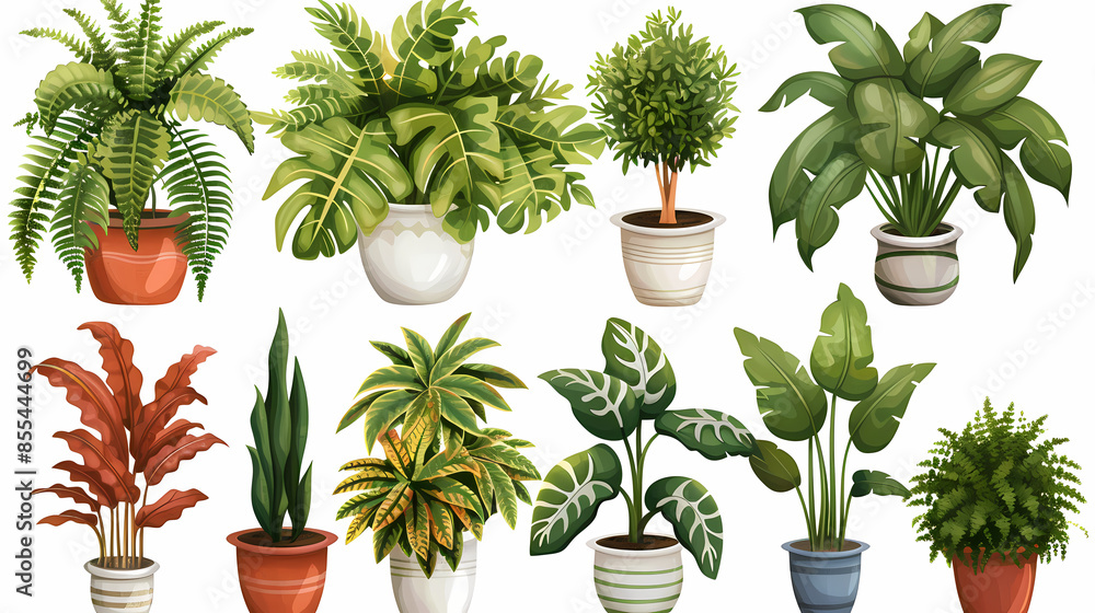 Set of different plants in pots isolated on white background illustration Set of different plants in pots isolated on white background illustration