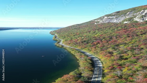 Scenic road by the lake in Vermont