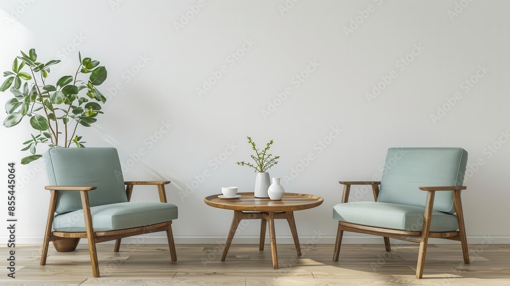 stylish mint chairs and wooden table in scandinavian midcentury living room stylish mint chairs and wooden table in scandinavian midcentury living room