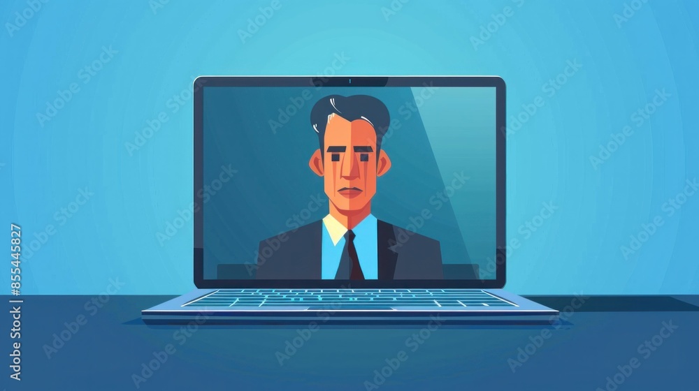 Modern Businessman Having Video Call on Laptop Screen During Business Trip analyzing financial data trends online communication technology meeting concept Modern Businessman Having Video Call on Laptop Screen During Business Trip analyzing financial data trends online communication technology meeting concept