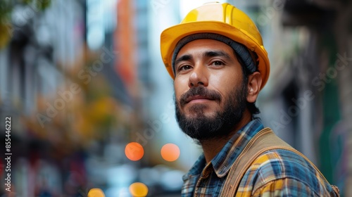 Hardworking Man in Yellow Helmet Portrait © hisilly