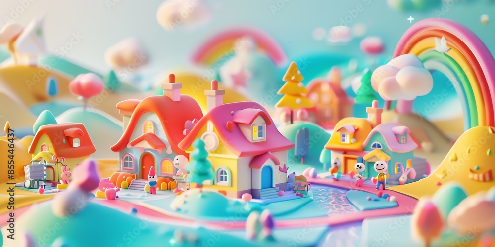 Tiny cute isometric A beautiful rainbow village morning scene. Sunlight shines on the golden wheat field and dozens of small animals are busy. Describe the rainbow village morning scene
Tiny cute isometric A beautiful rainbow village morning scene. Sunlight shines on the golden wheat field and dozens of small animals are busy. Describe the rainbow village morning scene