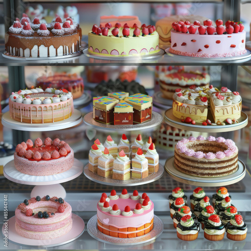 Cakes in a shop high definition image