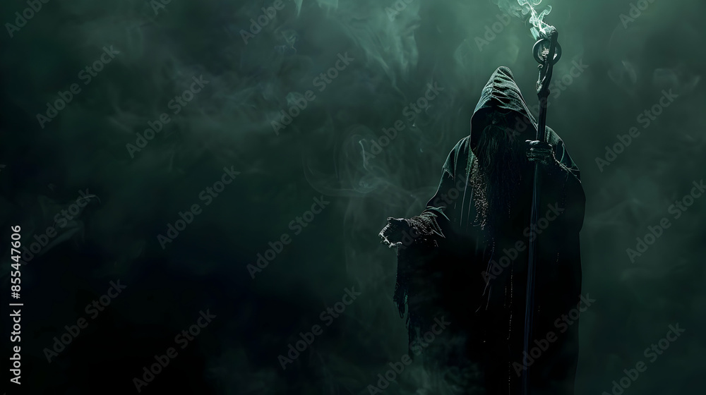 A dark sorcerer with a staff of shadows A dark sorcerer with a staff of shadows