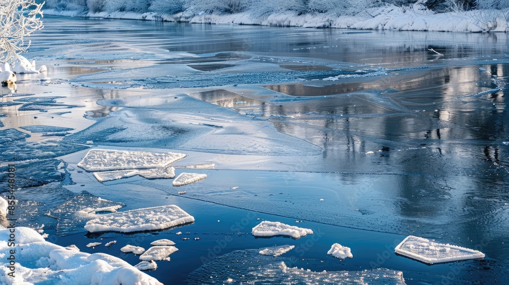 Floating ice on the river surface Floating ice on the river surface