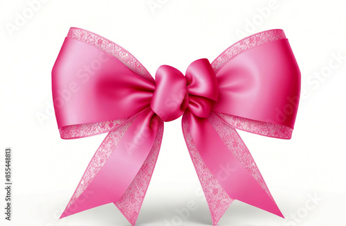 Pink ribbon bow. Happy Valentine's Day, Mother's Day, on white background