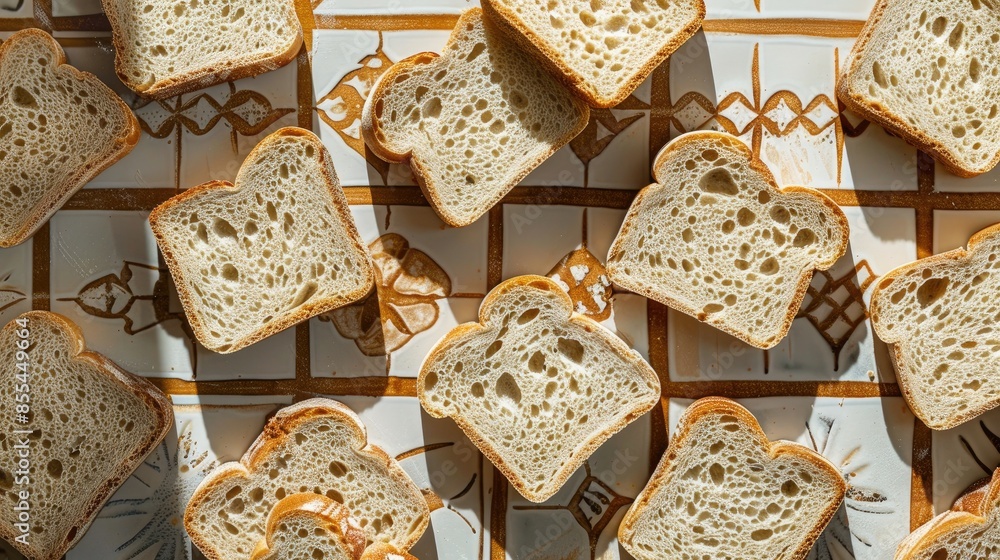 Bread slices placed on a patterned surface Bread slices placed on a patterned surface