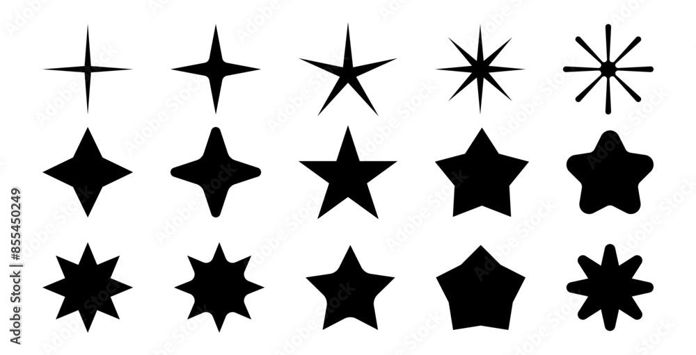 Collection of flat star silhouette shapes Collection of flat star silhouette shapes