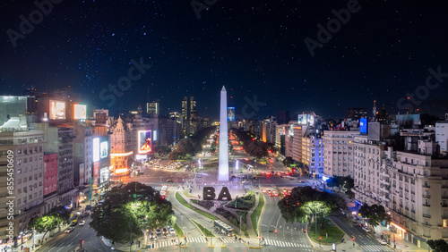 Buenos-Aires city Night high difinition drone view skyline starry sky
