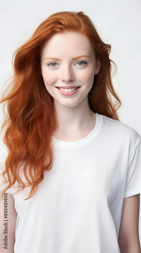 Fototapeta premium closeup portrait of amazing young red hair woman attractive appearance isolated over colorful background