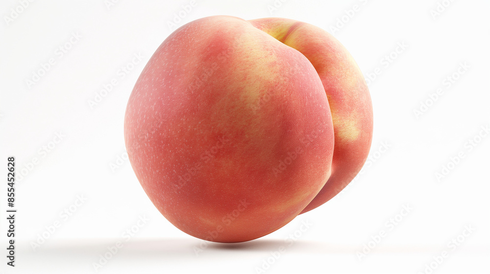 A photorealistic closeup of a floating entire peach, against a pure white background. the focus is on the soft peach color and intricate texture A photorealistic closeup of a floating entire peach, against a pure white background. the focus is on the soft peach color and intricate texture