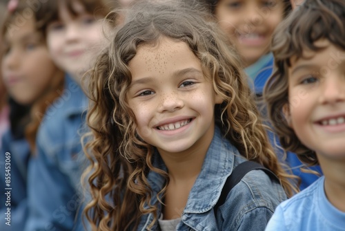 Portrait of a little girl with curly hair smiling at the camera © Igor