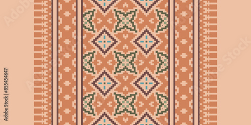 Traditional Floral pixel art seamless pattern. Vector Design for fabric, tile, embroidery, carpet, background, and wallpaper.