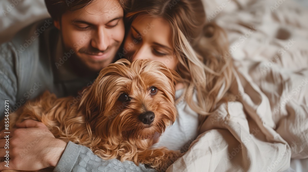 expecting couple with their dog enjoying a cozy moment image expecting couple with their dog enjoying a cozy moment image