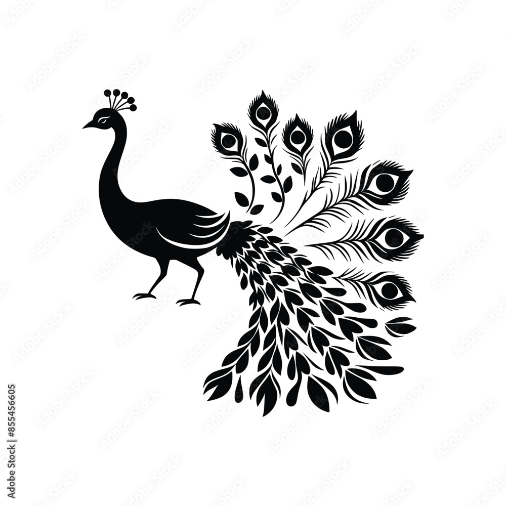 Fototapeta premium Peacock silhouette isolated on a white background. Vector illustration