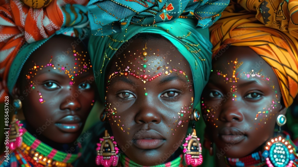 African Women Tribe in Traditional Wear Poses for AI-Generated Image African Women Tribe in Traditional Wear Poses for AI-Generated Image