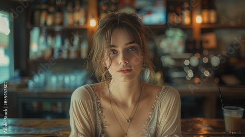 Vintage Charm: Atmospheric Portrait of Woman in Bar Setting