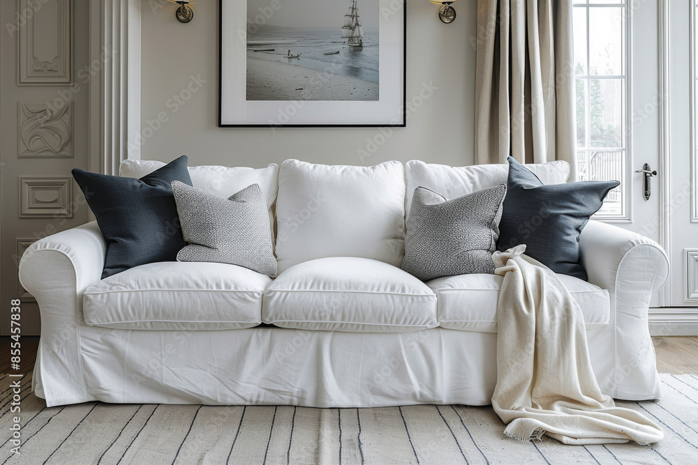 White Living Room with Sofa and Plants White Living Room with Sofa and Plants
