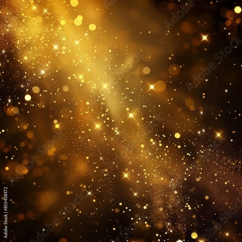 Sparkling stars adorn bright gold winter night sky.