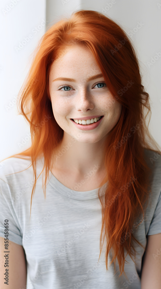 closeup portrait of amazing young red hair woman attractive appearance isolated over colorful background closeup portrait of amazing young red hair woman attractive appearance isolated over colorful background